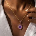 Amethyst Crystal Pendant Necklace Purple Gemstone Statement Jewelry Elegant Amethyst Pendant Necklace with Gold Chain and Rhinestones for Women's Fashion Jewelry