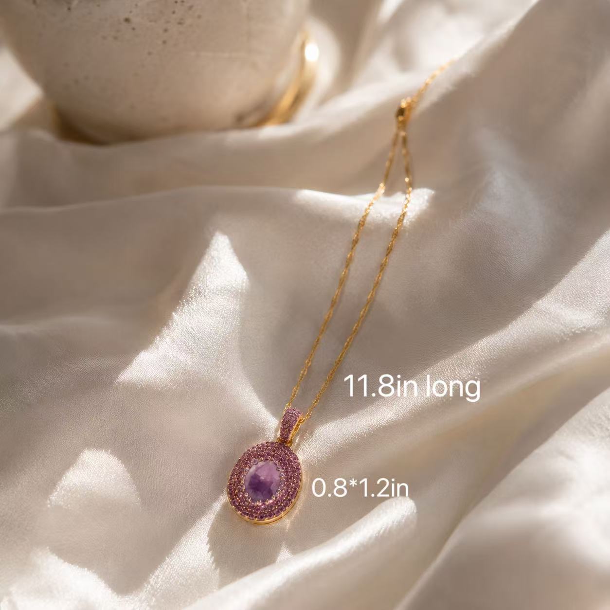 Amethyst Crystal Pendant Necklace Purple Gemstone Statement Jewelry Elegant Amethyst Pendant Necklace with Gold Chain and Rhinestones for Women's Fashion Jewelry
