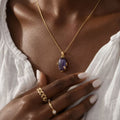 Amethyst Crystal Necklace Elegant Purple Amethyst Pendant Necklace in Gold Chain for Women's Fashion Jewelry