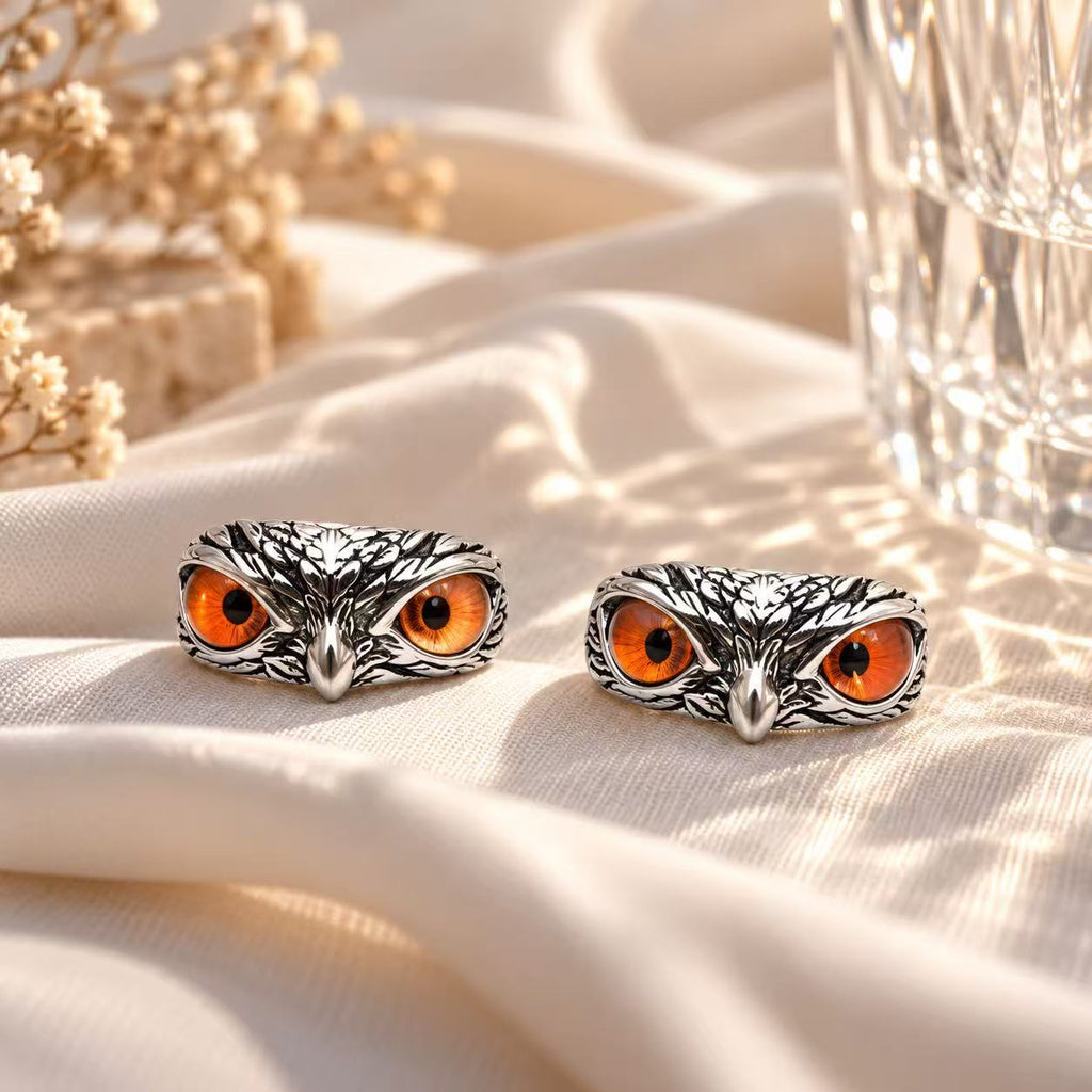 Vintage Owl Eye Adjustable Ring – Gothic Animal Statement Ring, Retro Silver Tone Open Band Jewelry, Unisex Couple Gift