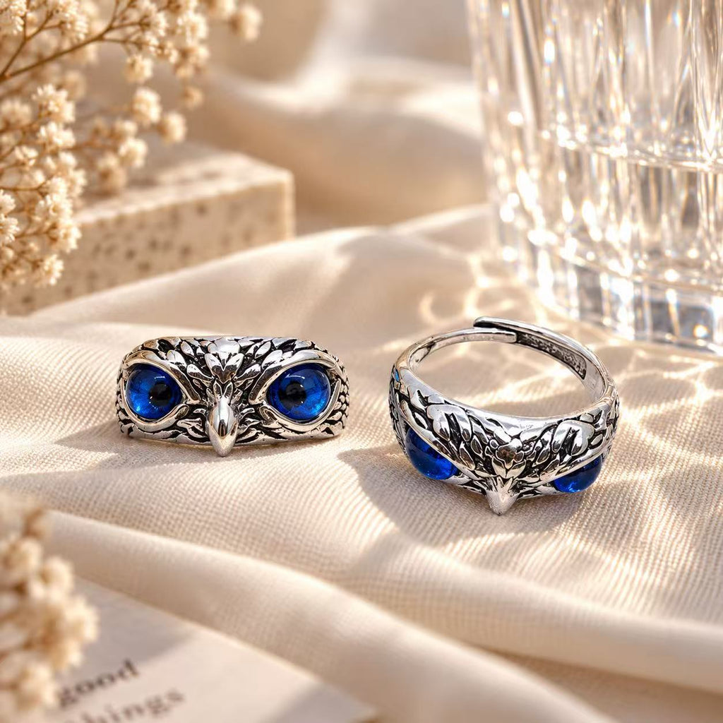 Vintage Owl Eye Adjustable Ring – Gothic Animal Statement Ring, Retro Silver Tone Open Band Jewelry, Unisex Couple Gift