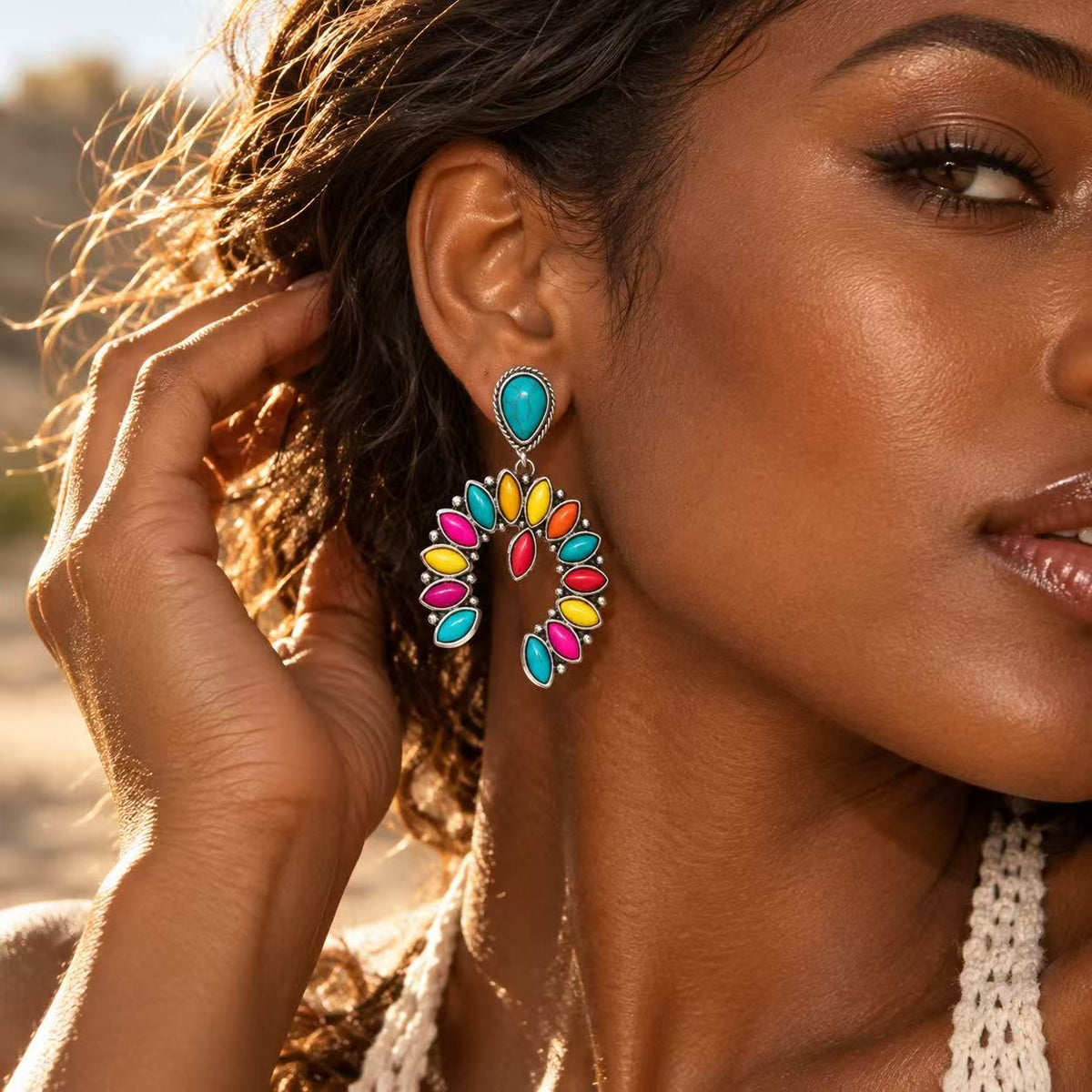 Boho Multicolor Teardrop Dangle Earrings for Women, Turquoise-Style Statement Earrings, Vintage Western Inspired Jewelry