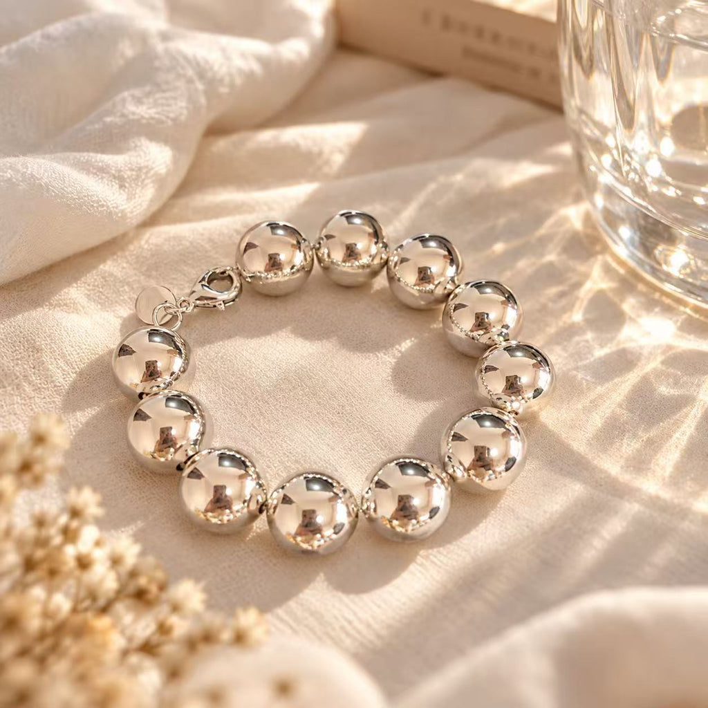 Minimalist Silver Ball Bead Bracelet – Polished Statement Jewelry for Women