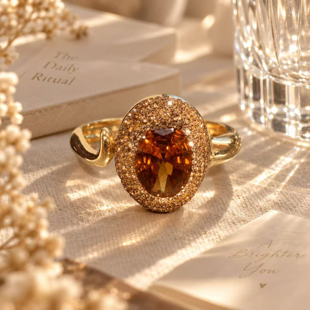 Gold Statement Bracelet for Women, Vintage Oval Amber Crystal Cuff Bracelet, Elegant Rhinestone Jewelry for Party, Wedding & Everyday Wear