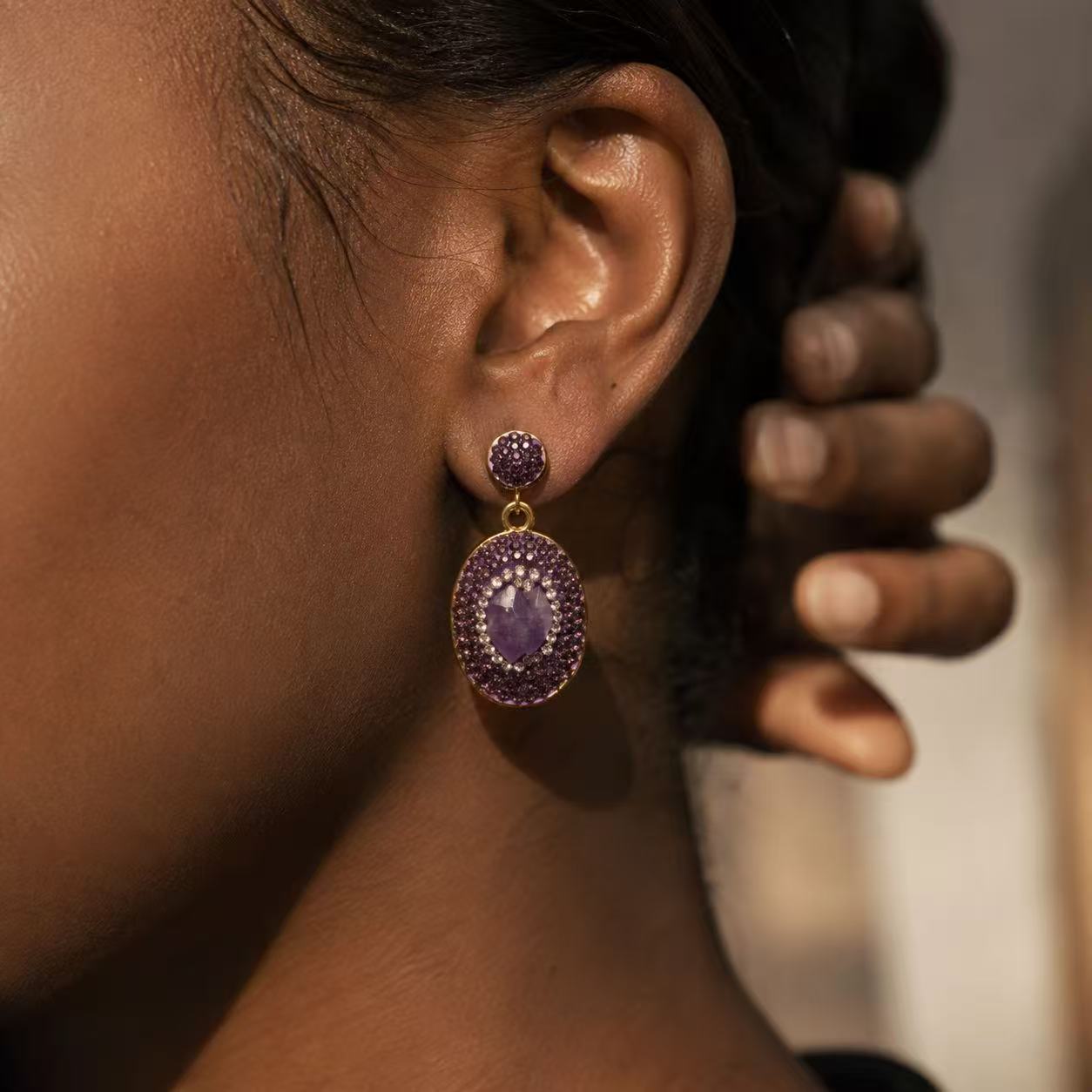 Amethyst Drop Earrings for Women Elegant Purple Amethyst Drop Earrings with Gold Plated Setting for Women's Fashion Accessories