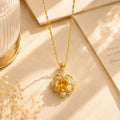 Golden Flower Crystal Pendant Necklace Elegant Gold Flower Pendant Necklace with Yellow Gemstone and Sparkling Accents for Women's Jewelry