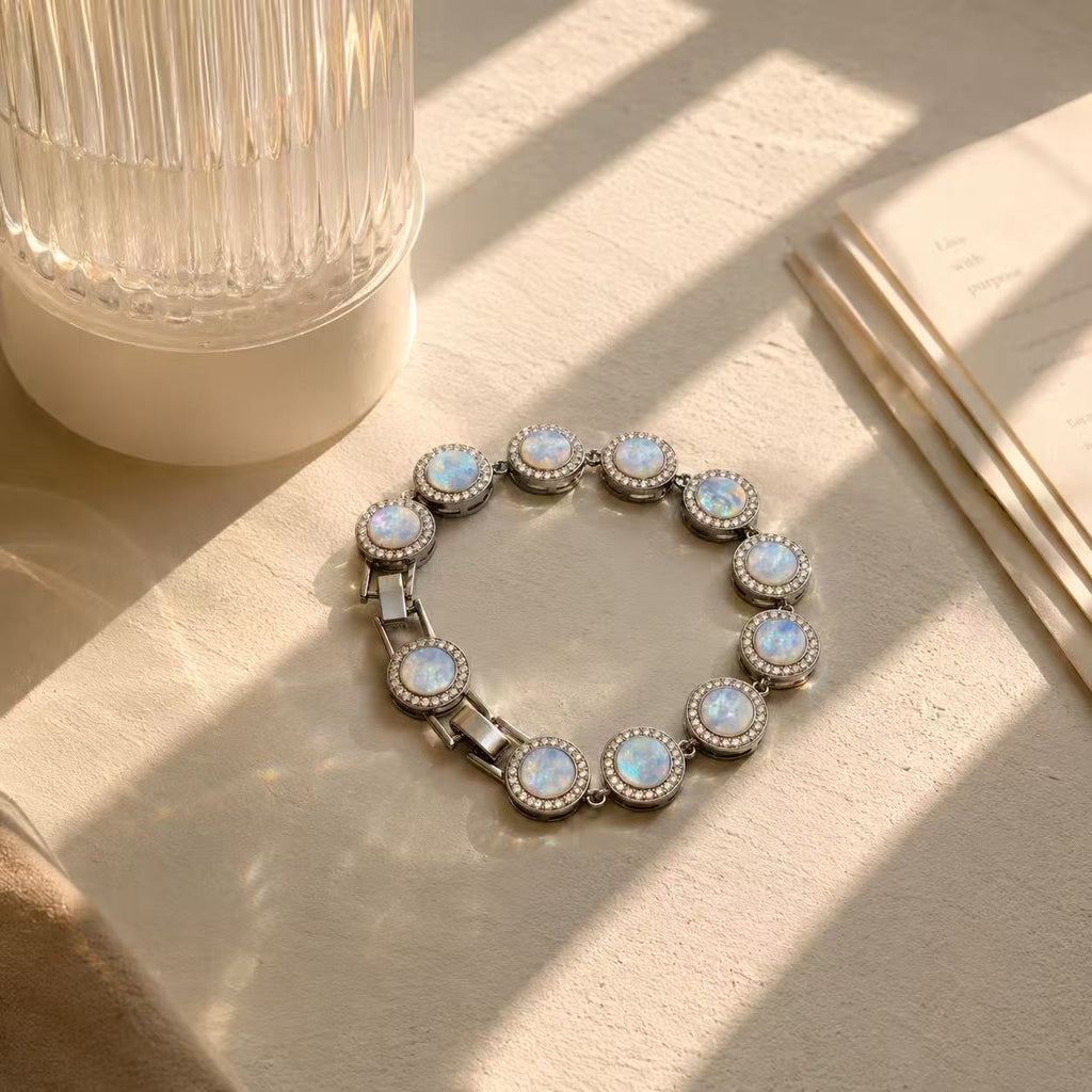 Opal Glow Link Bracelet – Sterling Silver & Iridescent Opal Crystal