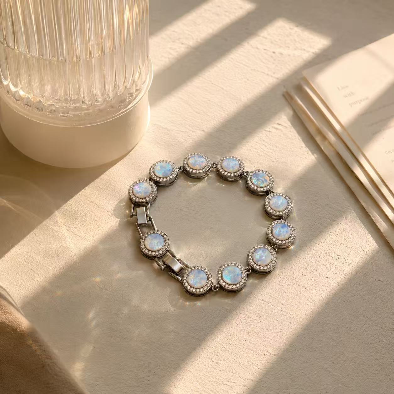 Opal Glow Link Bracelet – Sterling Silver & Iridescent Opal Crystal