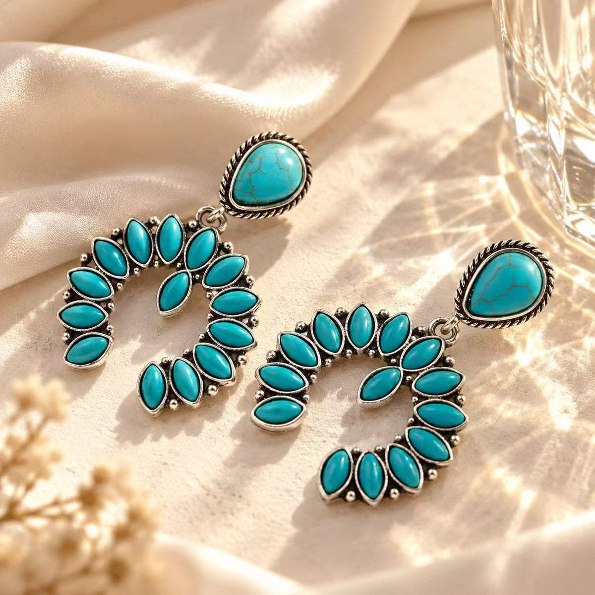 Boho blue Teardrop Dangle Earrings for Women, Turquoise-Style Statement Earrings, Vintage Western Inspired Jewelry