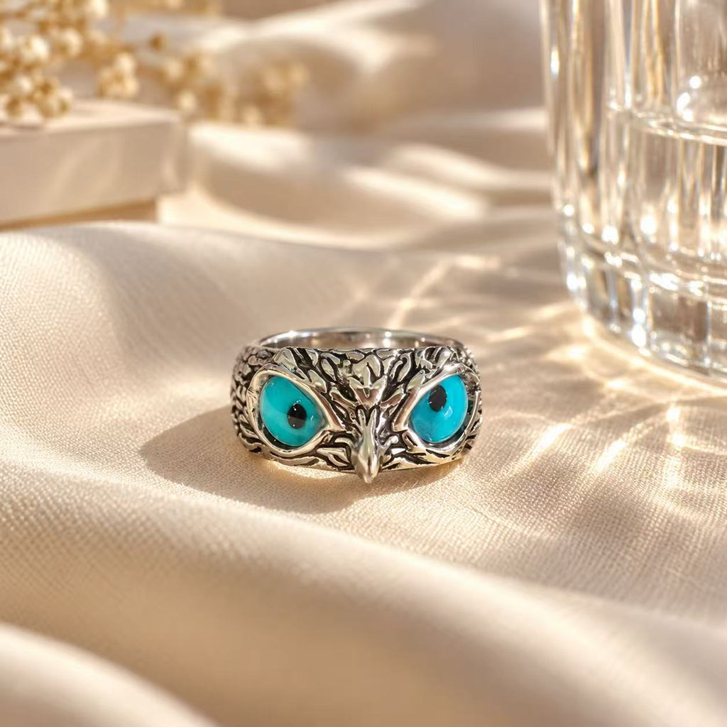 Vintage Owl Eye Adjustable Ring – Gothic Animal Statement Ring, Retro Silver Tone Open Band Jewelry, Unisex Couple Gift