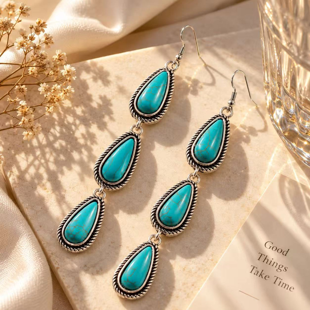 Earrings for Women, Vintage Silver Tone Statement Drop Earrings, Festival Vacation Jewelry Gift