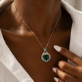 Green Gemstone Teardrop Pendant Necklace Elegant Statement Jewelry Elegant Emerald Teardrop Pendant Necklace with Blue Accents and Silver Chain for Women