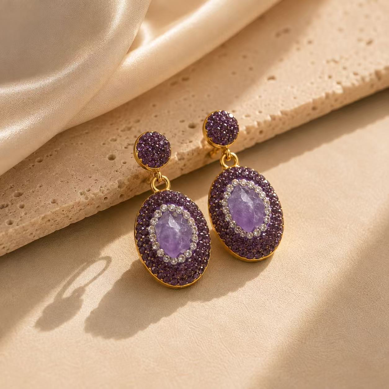 Amethyst Drop Earrings for Women Elegant Purple Amethyst Drop Earrings with Gold Plated Setting for Women's Fashion Accessories