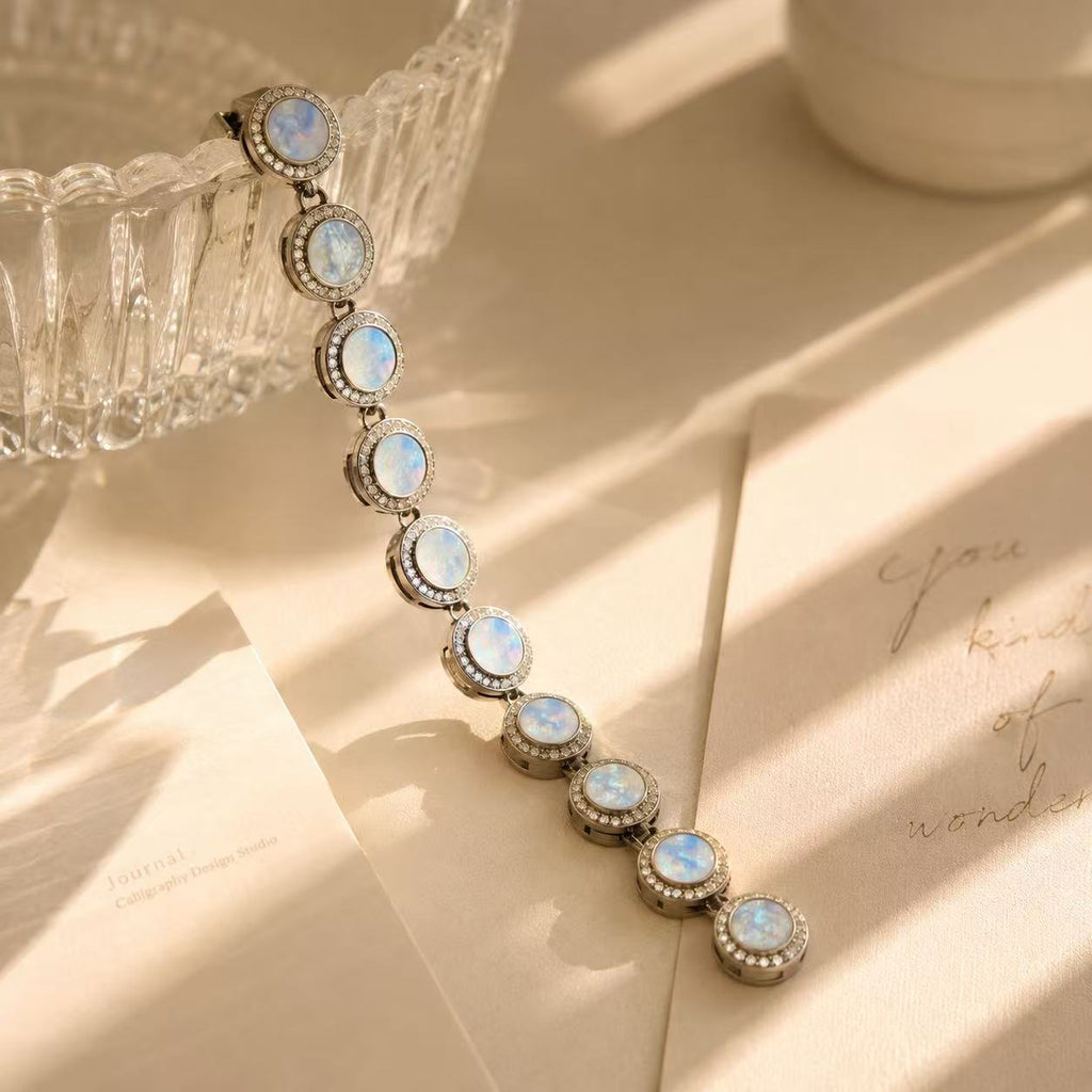 Opal Glow Link Bracelet – Sterling Silver & Iridescent Opal Crystal