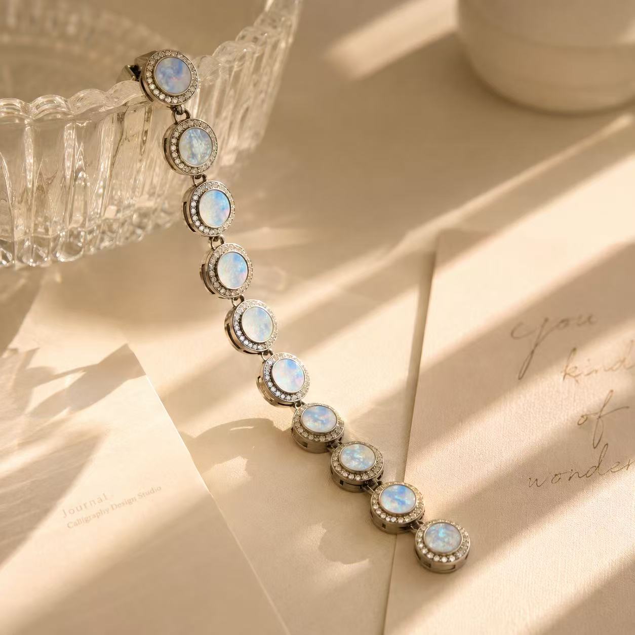 Opal Glow Link Bracelet – Sterling Silver & Iridescent Opal Crystal