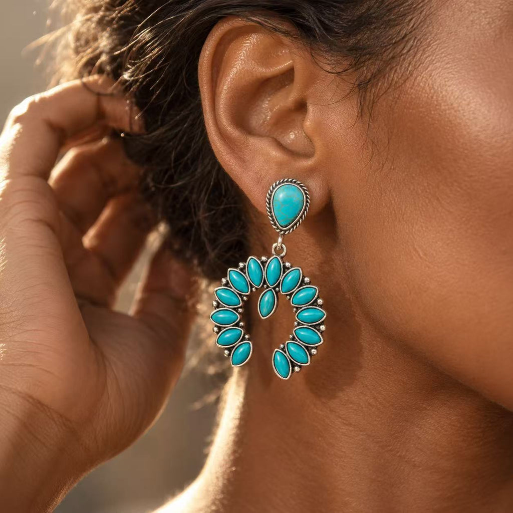 Boho blue Teardrop Dangle Earrings for Women, Turquoise-Style Statement Earrings, Vintage Western Inspired Jewelry