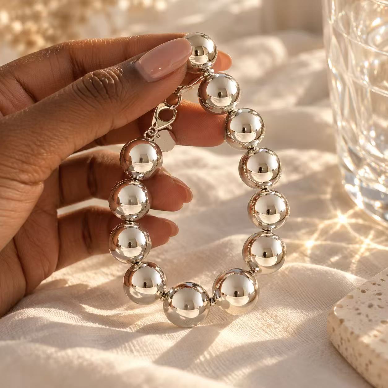 Minimalist Silver Ball Bead Bracelet – Polished Statement Jewelry for Women