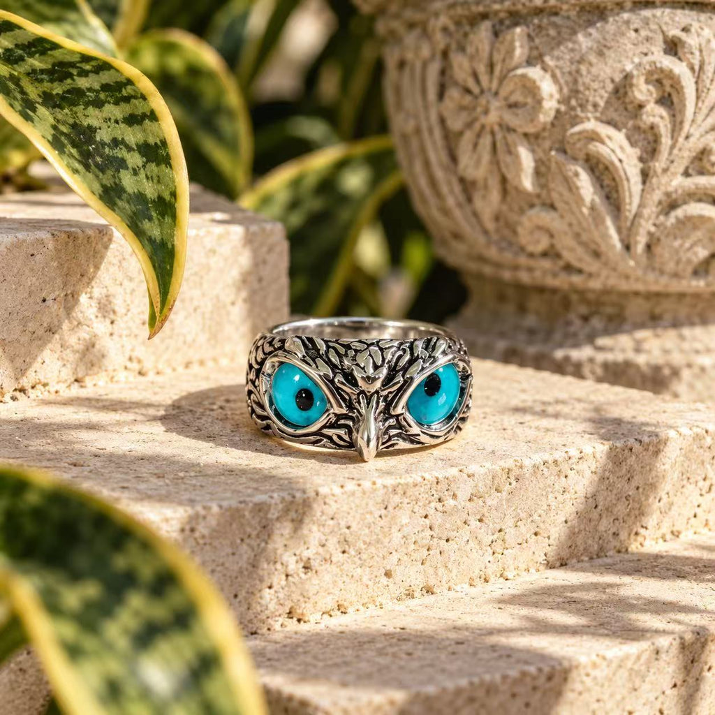 Vintage Owl Eye Adjustable Ring – Gothic Animal Statement Ring, Retro Silver Tone Open Band Jewelry, Unisex Couple Gift