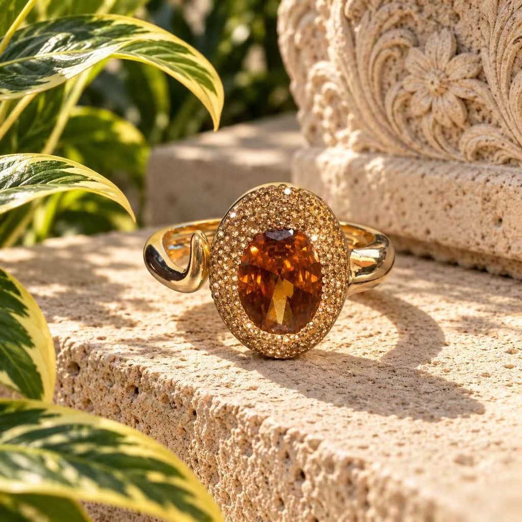 Gold Statement Bracelet for Women, Vintage Oval Amber Crystal Cuff Bracelet, Elegant Rhinestone Jewelry for Party, Wedding & Everyday Wear