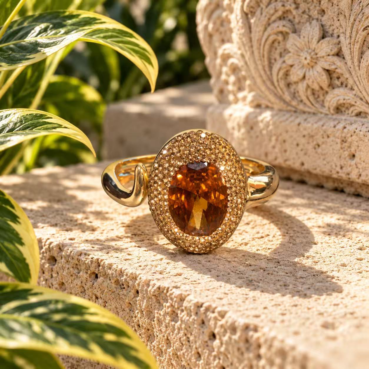 Gold Statement Bracelet for Women, Vintage Oval Amber Crystal Cuff Bracelet, Elegant Rhinestone Jewelry for Party, Wedding & Everyday Wear