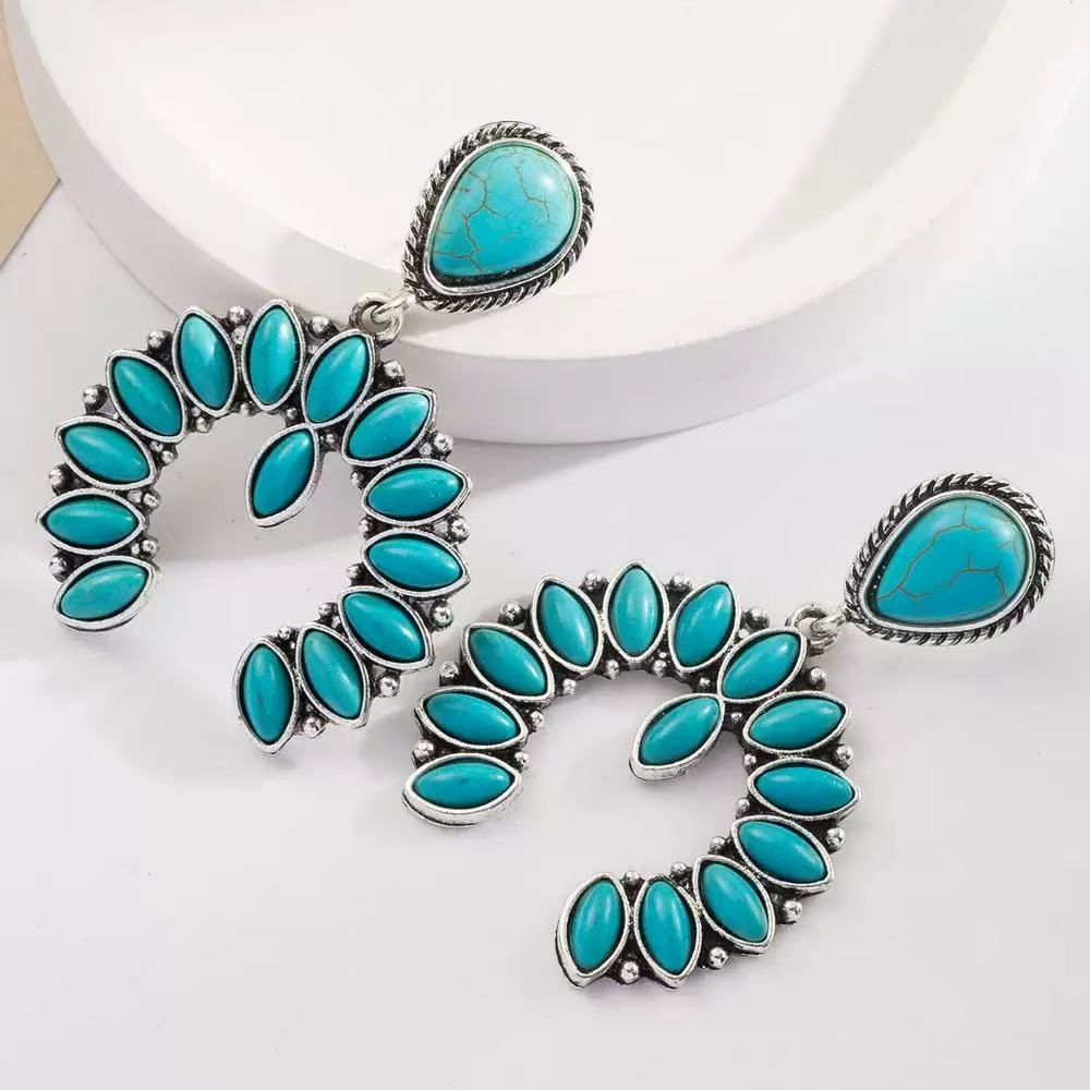 Boho blue Teardrop Dangle Earrings for Women, Turquoise-Style Statement Earrings, Vintage Western Inspired Jewelry