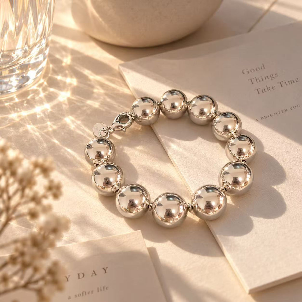 Minimalist Silver Ball Bead Bracelet – Polished Statement Jewelry for Women