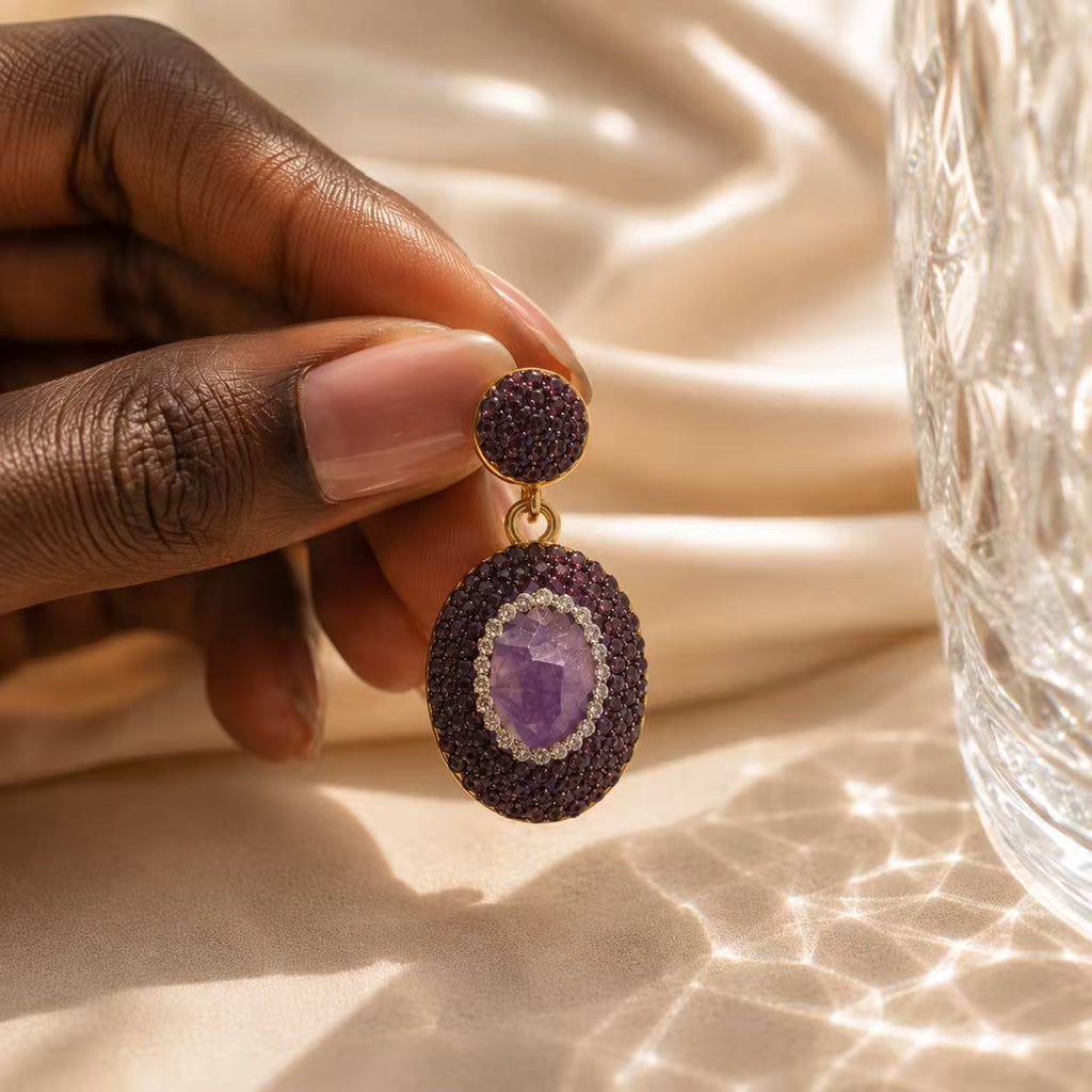 Amethyst Drop Earrings for Women Elegant Purple Amethyst Drop Earrings with Gold Plated Setting for Women's Fashion Accessories