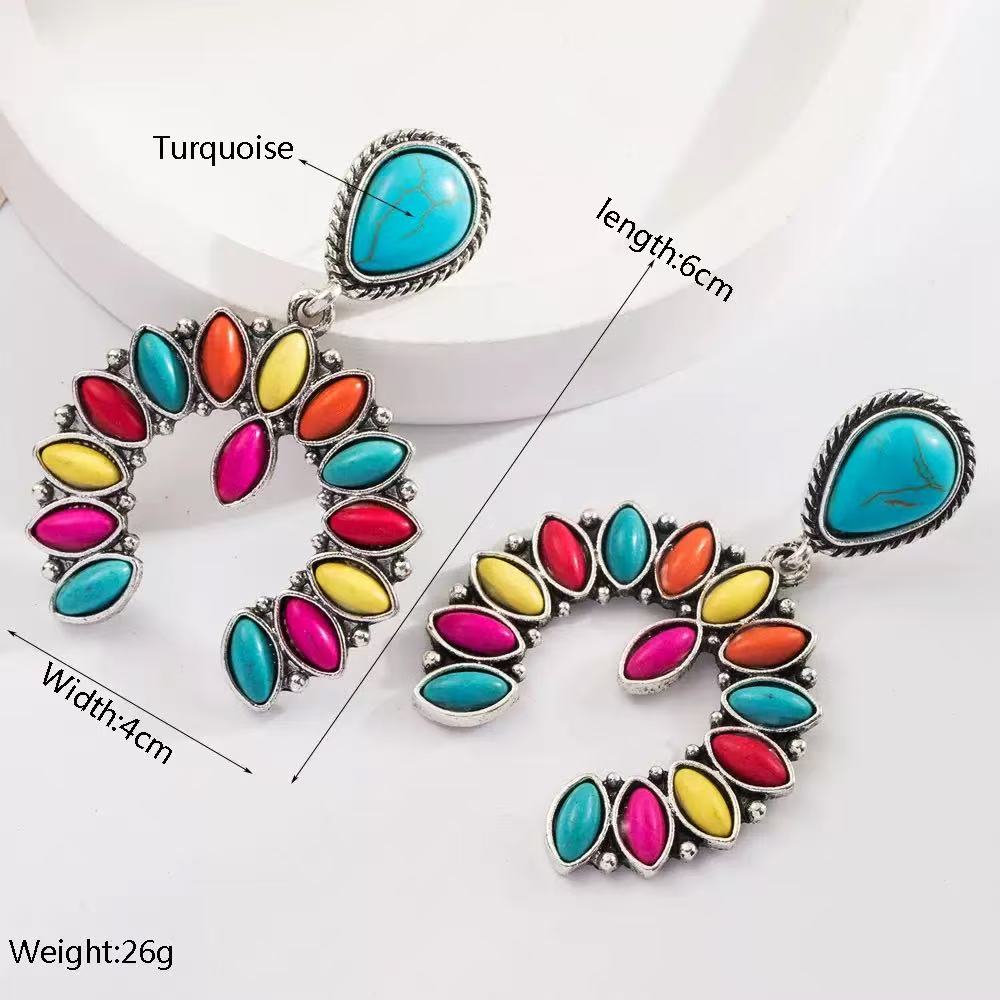 Boho Multicolor Teardrop Dangle Earrings for Women, Turquoise-Style Statement Earrings, Vintage Western Inspired Jewelry