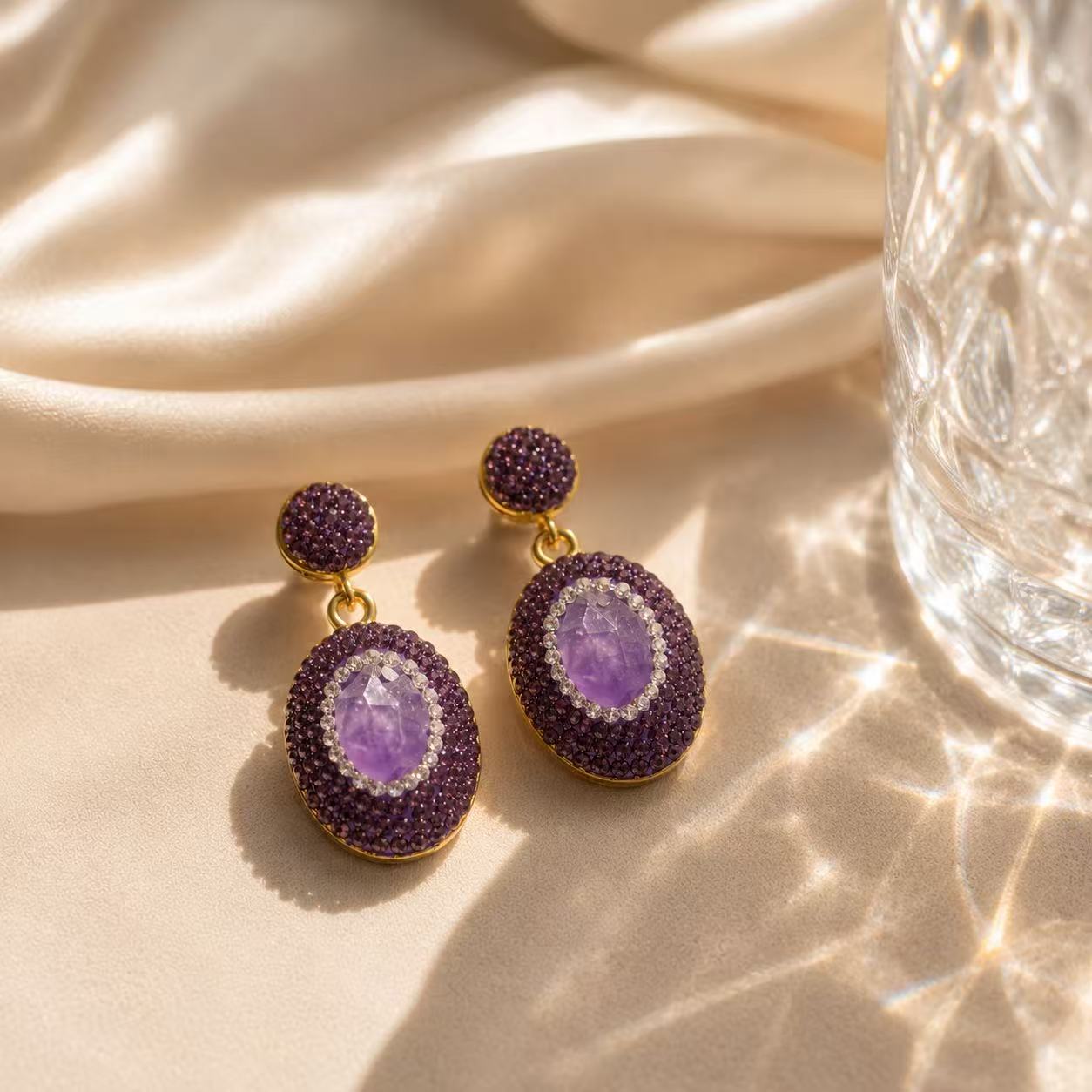 Amethyst Drop Earrings for Women Elegant Purple Amethyst Drop Earrings with Gold Plated Setting for Women's Fashion Accessories