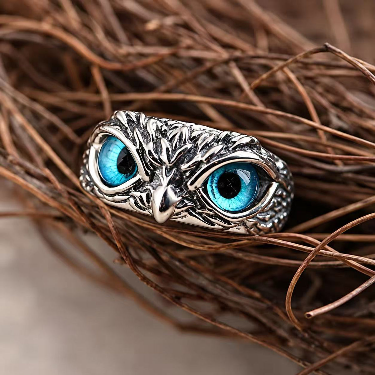 Vintage Owl Eye Adjustable Ring – Gothic Animal Statement Ring, Retro Silver Tone Open Band Jewelry, Unisex Couple Gift