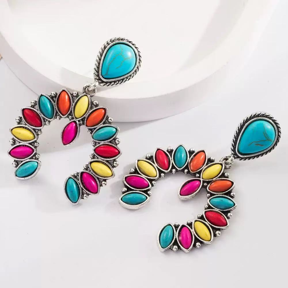 Boho Multicolor Teardrop Dangle Earrings for Women, Turquoise-Style Statement Earrings, Vintage Western Inspired Jewelry