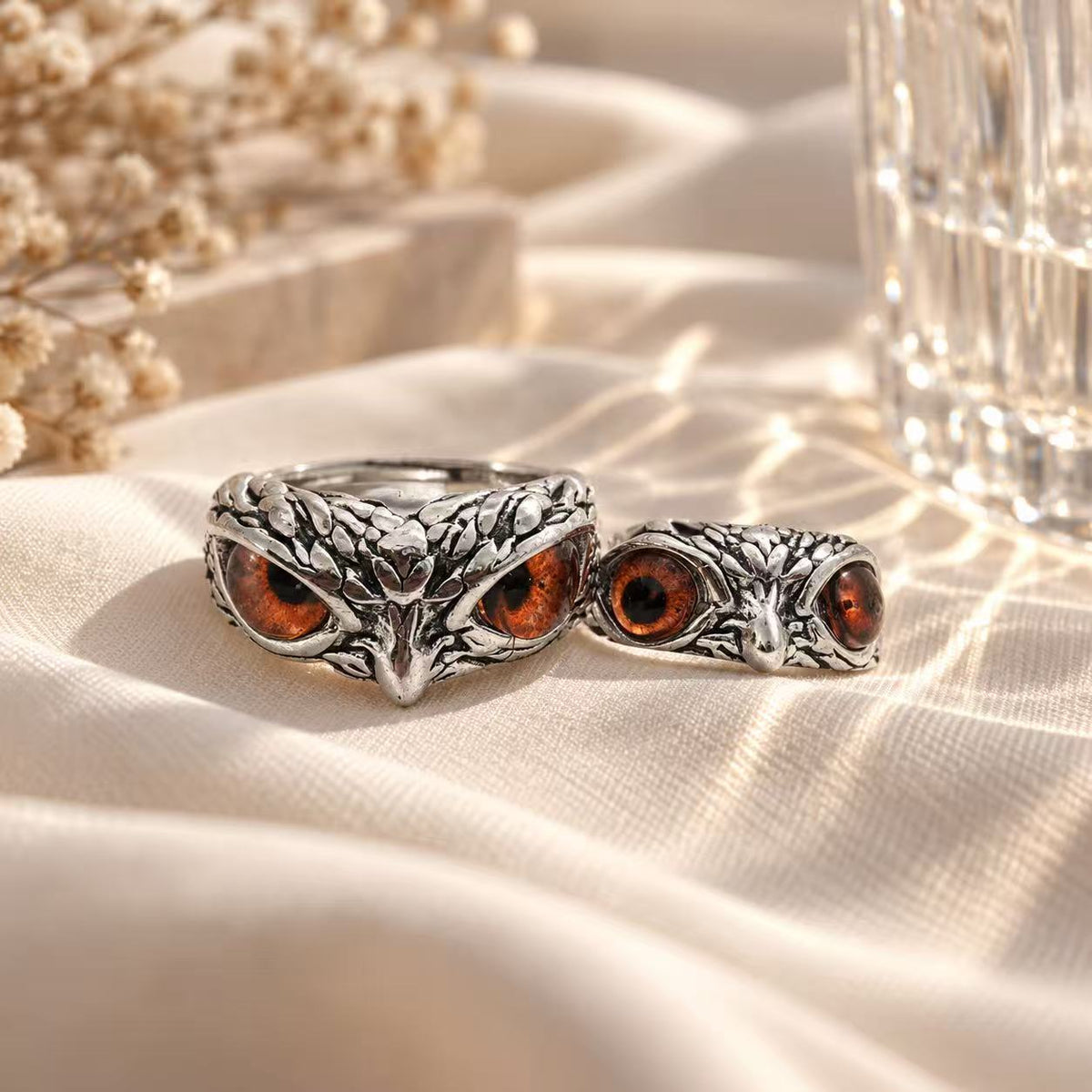 Vintage Owl Eye Adjustable Ring – Gothic Animal Statement Ring, Retro Silver Tone Open Band Jewelry, Unisex Couple Gift