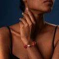 Red Coral & Freshwater Pearl Gold Wire-Wrapped Statement Bracelet