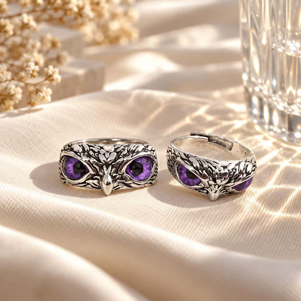 Vintage Owl Eye Adjustable Ring – Gothic Animal Statement Ring, Retro Silver Tone Open Band Jewelry, Unisex Couple Gift