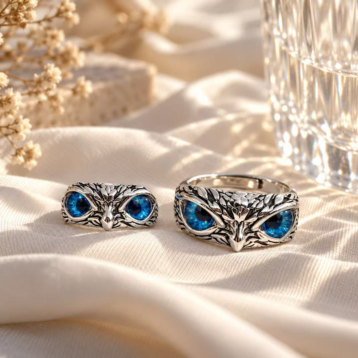 Vintage Owl Eye Adjustable Ring – Gothic Animal Statement Ring, Retro Silver Tone Open Band Jewelry, Unisex Couple Gift