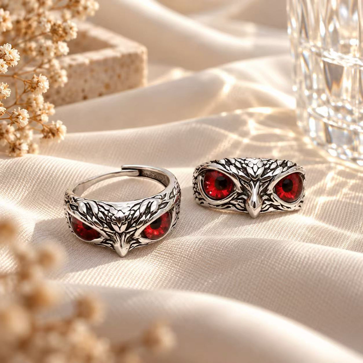 Vintage Owl Eye Adjustable Ring – Gothic Animal Statement Ring, Retro Silver Tone Open Band Jewelry, Unisex Couple Gift