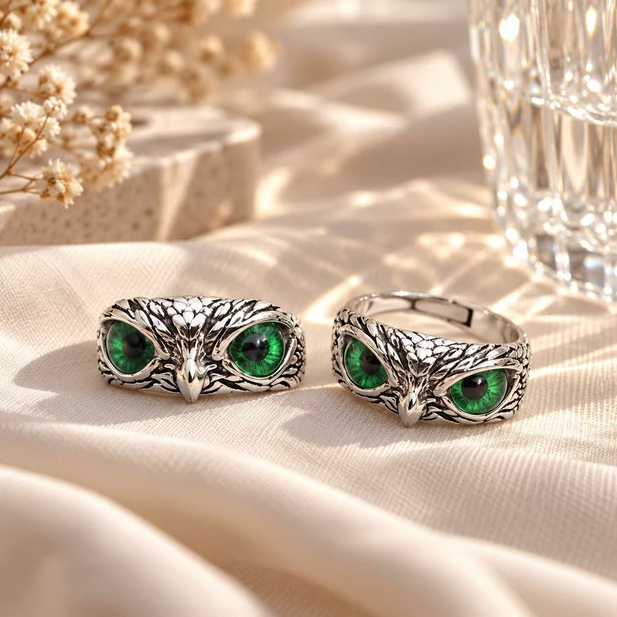 Vintage Owl Eye Adjustable Ring – Gothic Animal Statement Ring, Retro Silver Tone Open Band Jewelry, Unisex Couple Gift