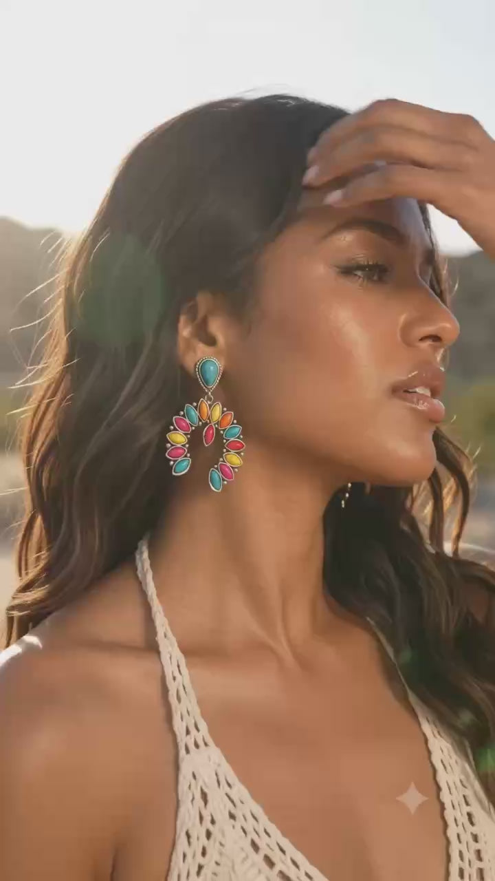 Boho Multicolor Teardrop Dangle Earrings for Women, Turquoise-Style Statement Earrings, Vintage Western Inspired Jewelry