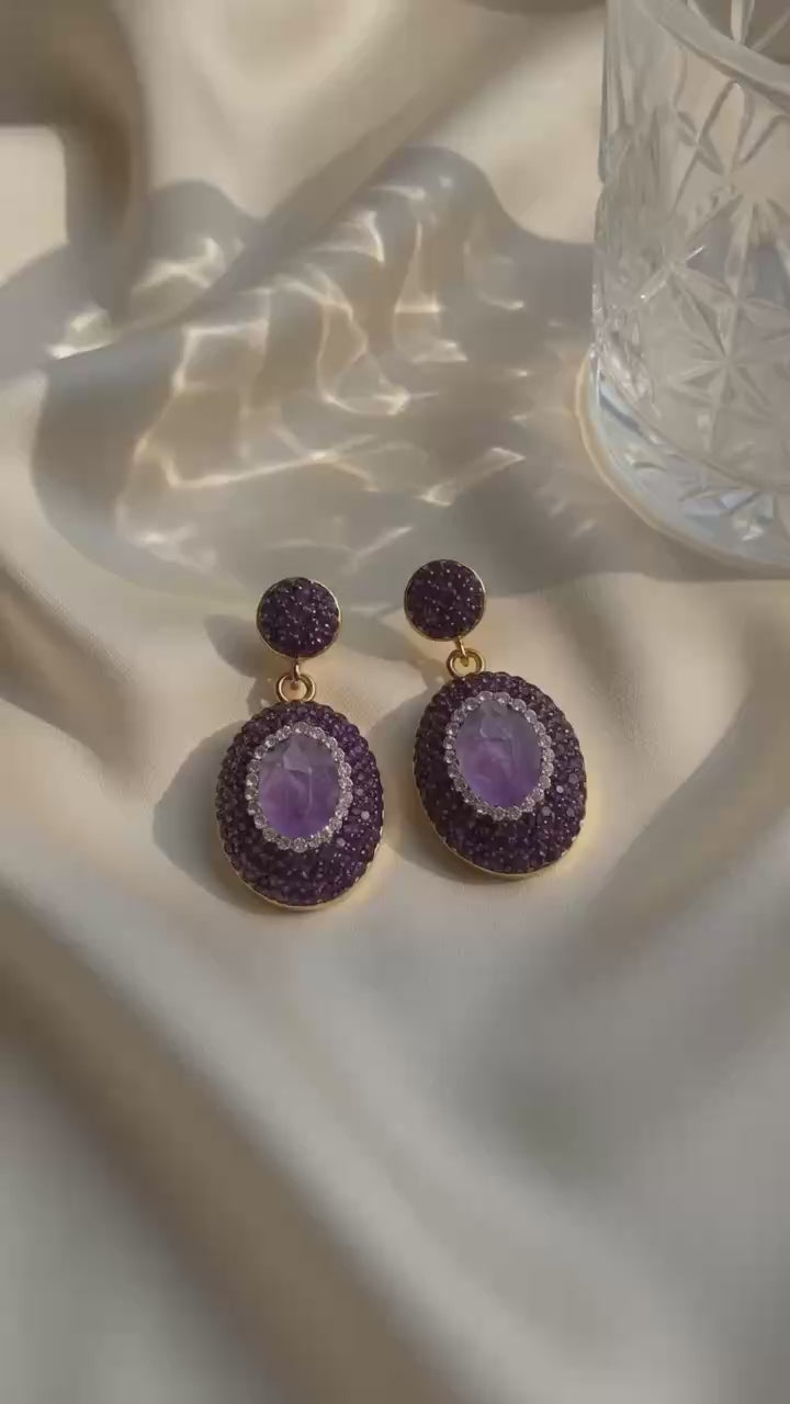 Amethyst Drop Earrings for Women Elegant Purple Amethyst Drop Earrings with Gold Plated Setting for Women's Fashion Accessories