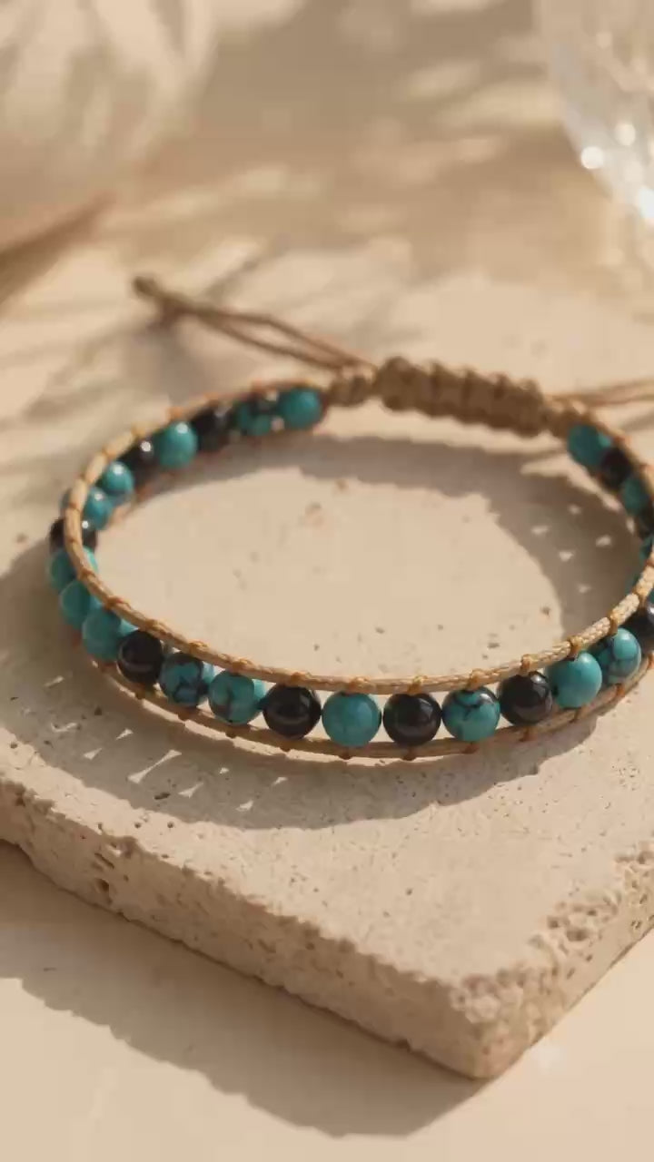 Elegant Turquoise Beaded Bracelet with Intricate Silver Charm for Women's Fashion Accessory