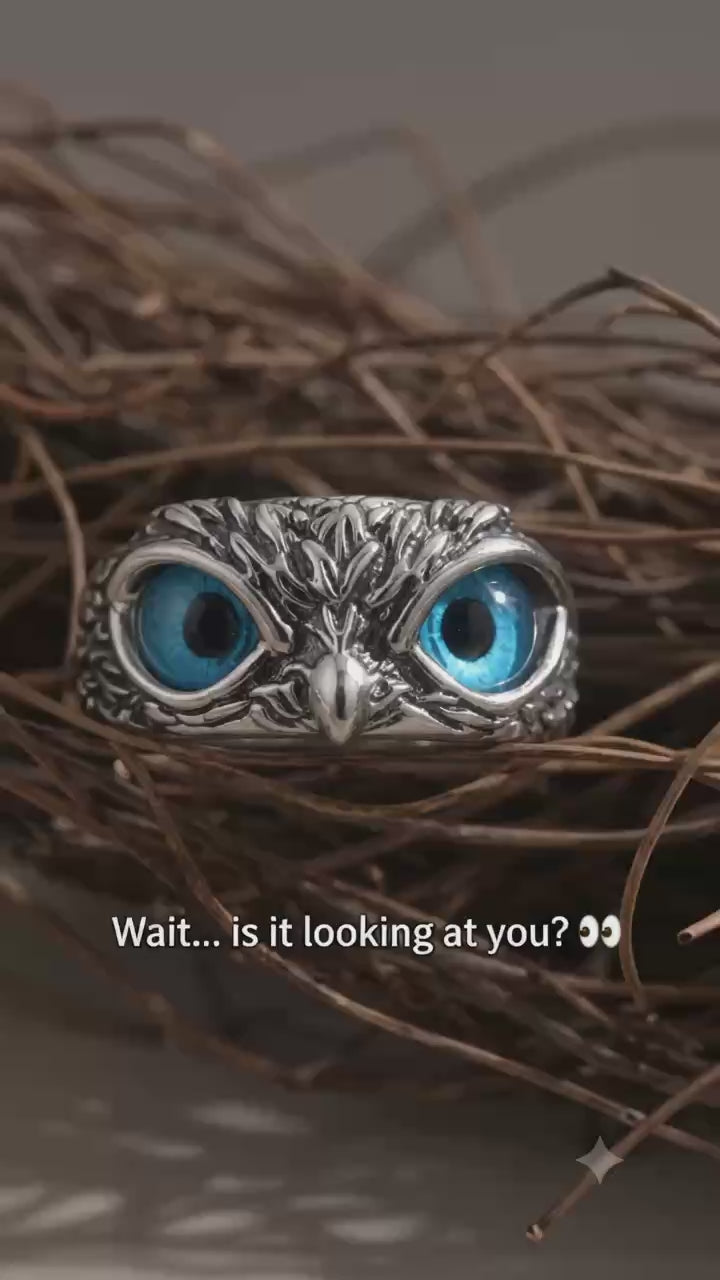 Vintage Owl Eye Adjustable Ring – Gothic Animal Statement Ring, Retro Silver Tone Open Band Jewelry, Unisex Couple Gift