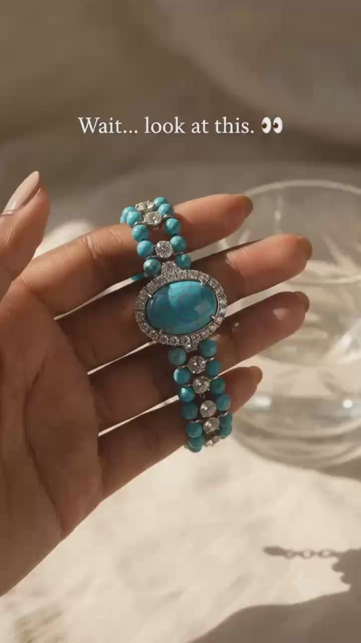 Turquoise Statement Bracelet – Gold-Tone Crystal & Natural Stone-Inspired Jewelry